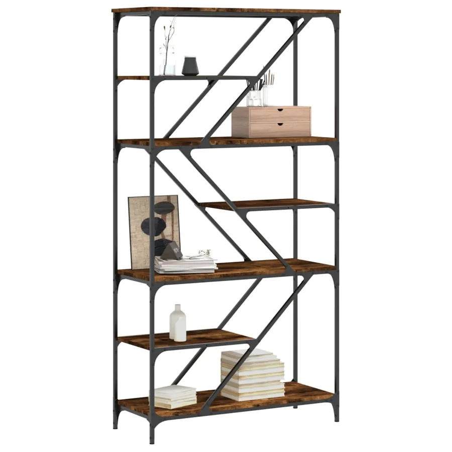 Bibliothèque chêne fumé 91x36x176 cm bois ingénierie et acier - 3