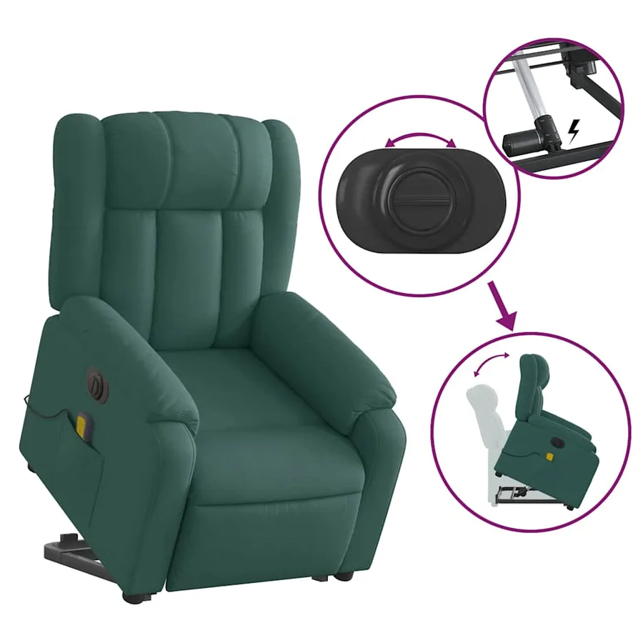 Fauteuil inclinable de massage électrique Vert foncé Tissu - 11