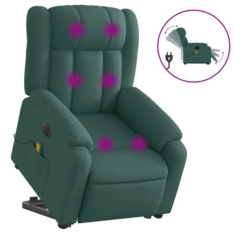 Fauteuil inclinable de massage électrique Vert foncé Tissu - 2