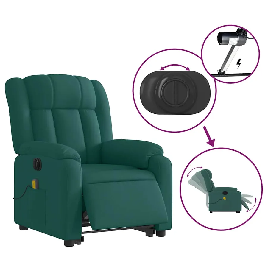 Fauteuil inclinable de massage électrique Vert foncé Tissu - 6