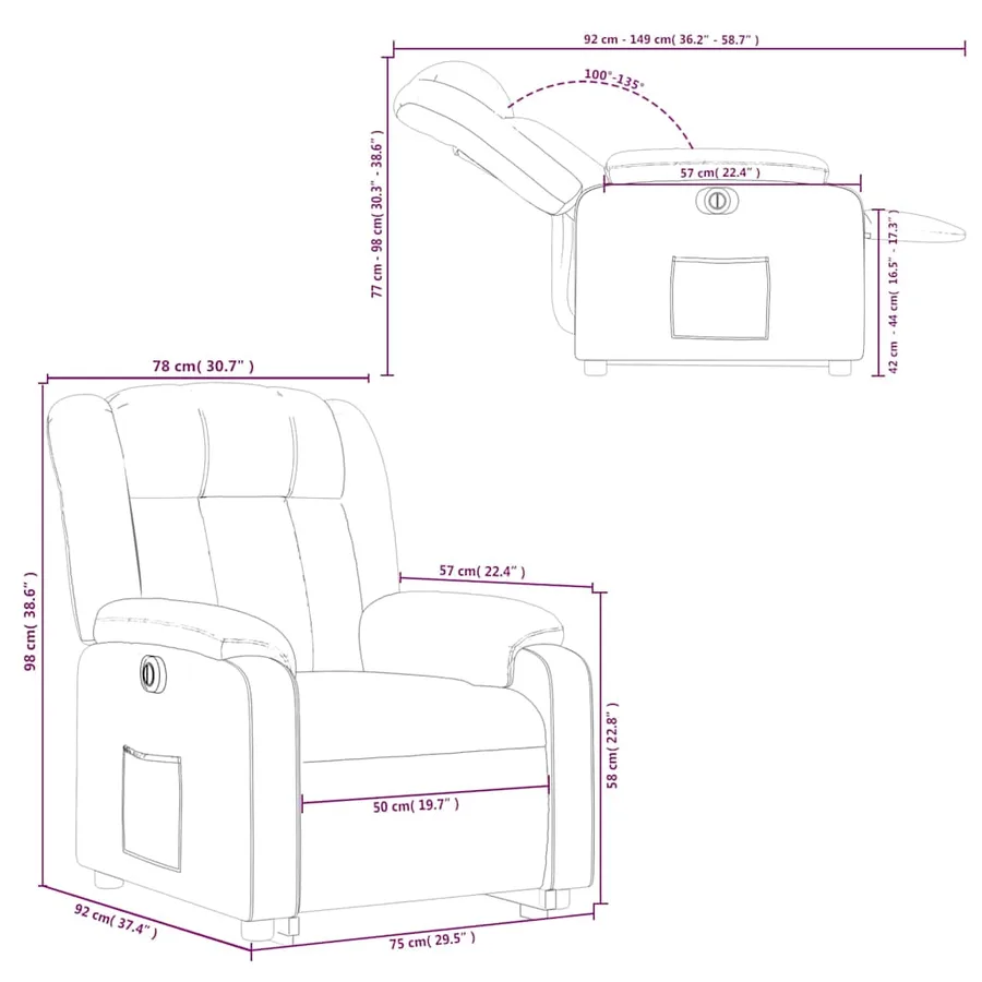 Fauteuil inclinable électrique marron foncé tissu - 17