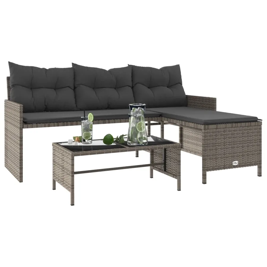 Canapé de jardin avec table et coussins en forme de L gris - 4