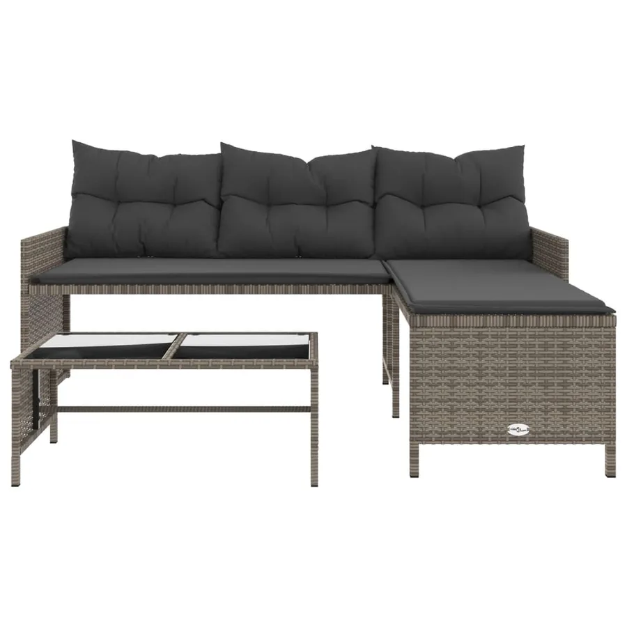 Canapé de jardin avec table et coussins en forme de L gris - 5