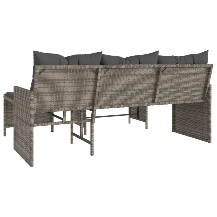 Canapé de jardin avec table et coussins en forme de L gris - 7