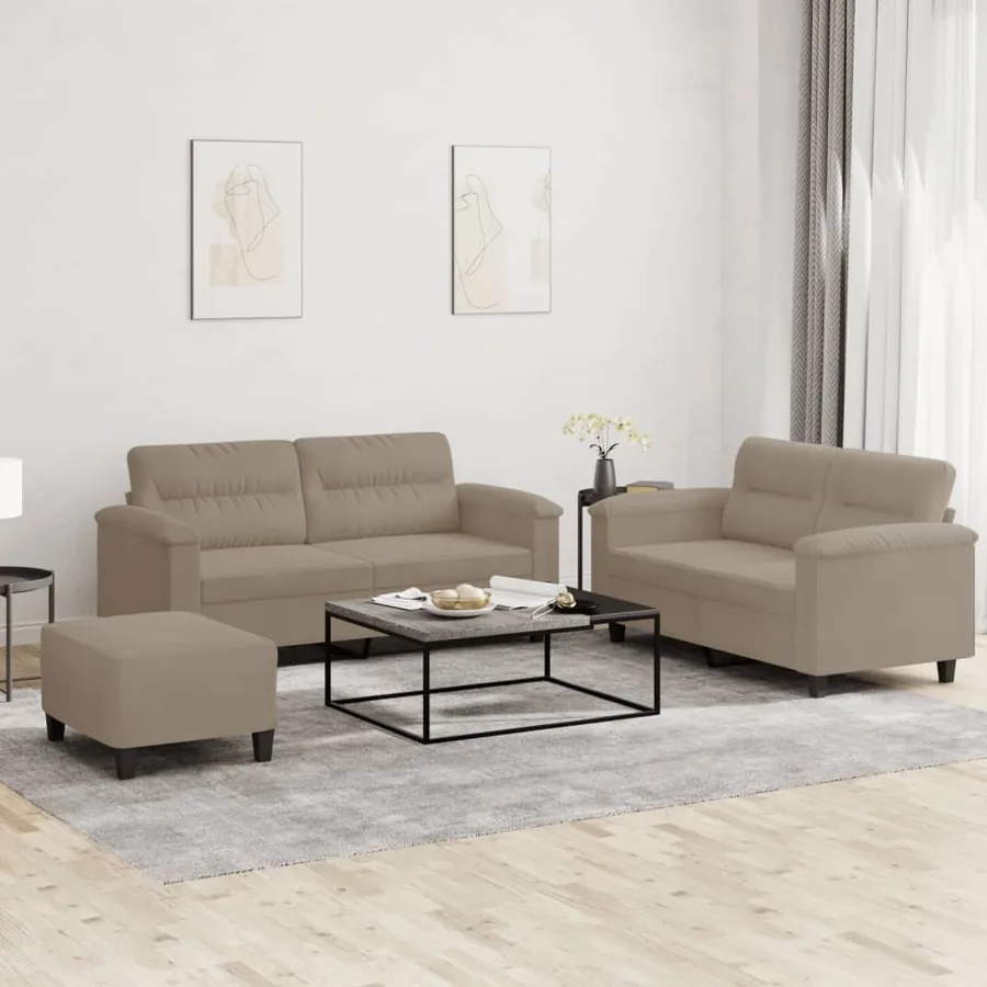 Ensemble de canapés 3 pcs avec coussins taupe tissu microfibre