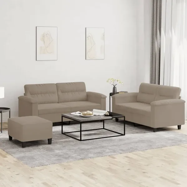 Ensemble de canapés 3 pcs avec coussins taupe tissu microfibre