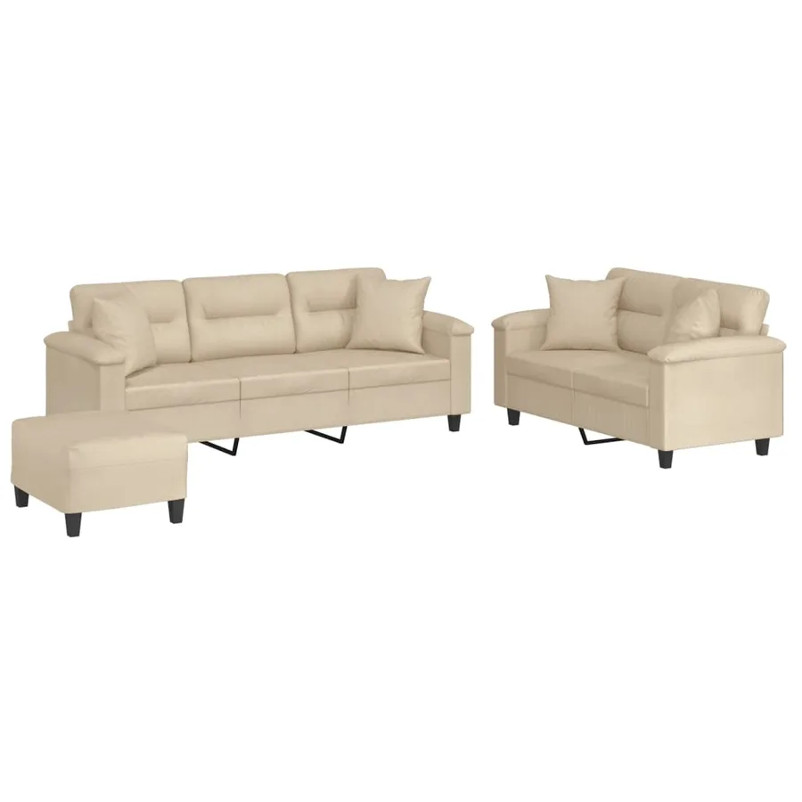 Ensemble de canapés 3 pcs avec coussins Crème Tissu microfibre - 2