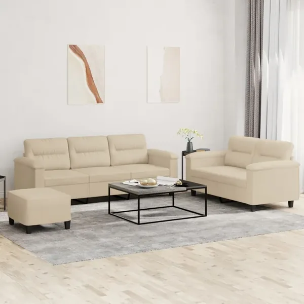Ensemble de canapés 3 pcs avec coussins crème tissu microfibre