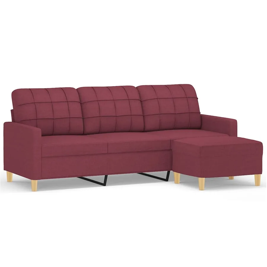 Canapé à 3 places avec repose-pieds Rouge bordeaux 180 cm Tissu - 2