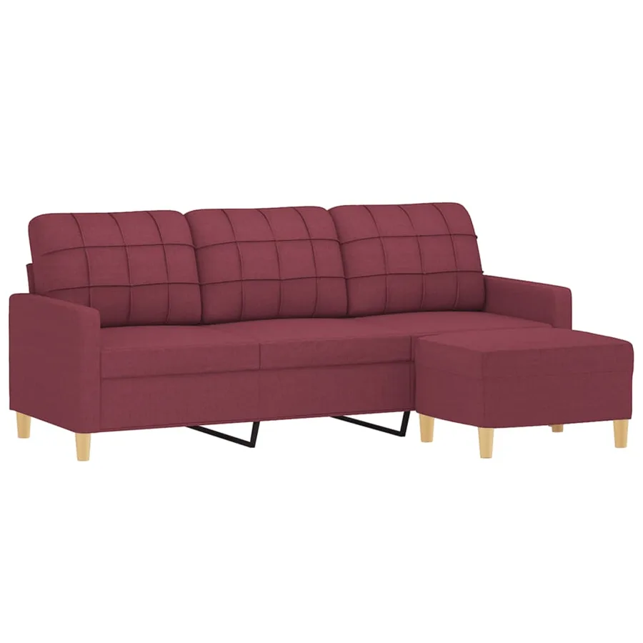 Canapé à 3 places avec repose-pieds Rouge bordeaux 180 cm Tissu - 3