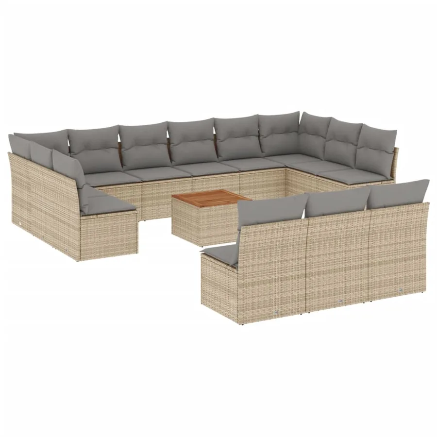 Salon de jardin et coussins 14 pcs mélange beige résine tressée - 2
