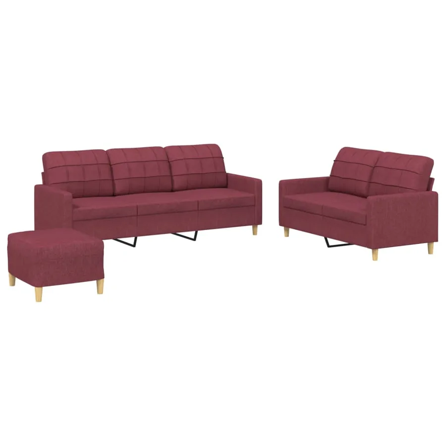 Ensemble de canapés 3 pcs avec coussins Rouge bordeaux Tissu - 2