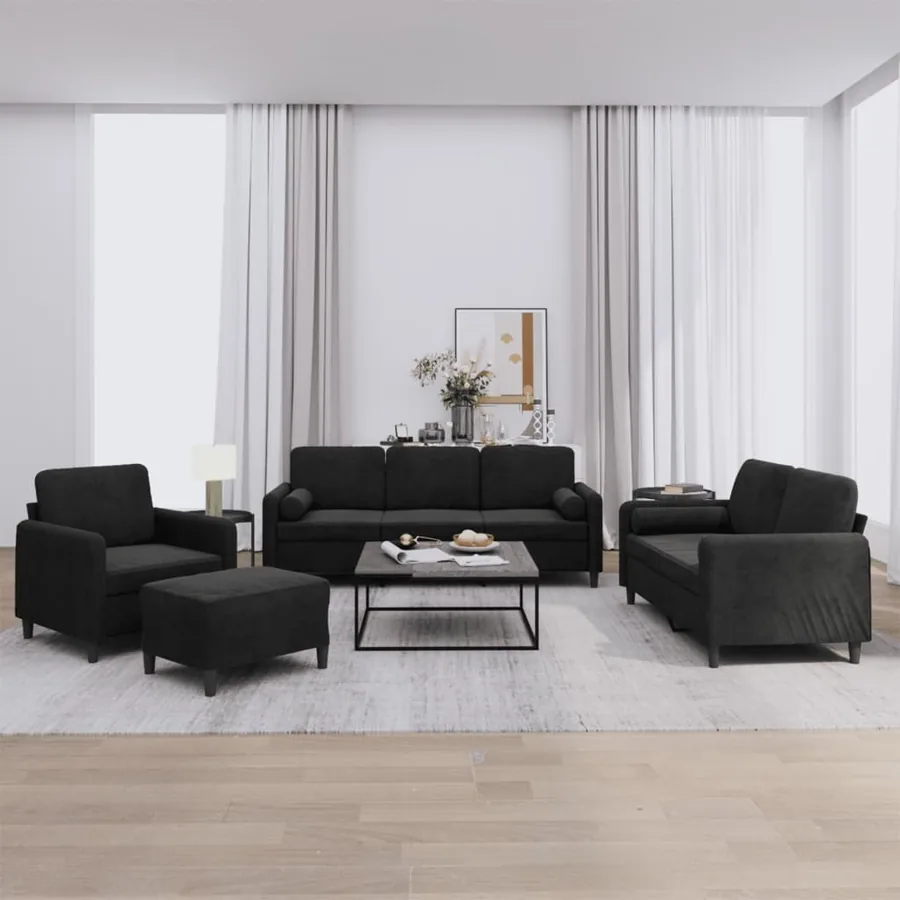 Ensemble de canapés 4 pcs avec coussins noir velours
