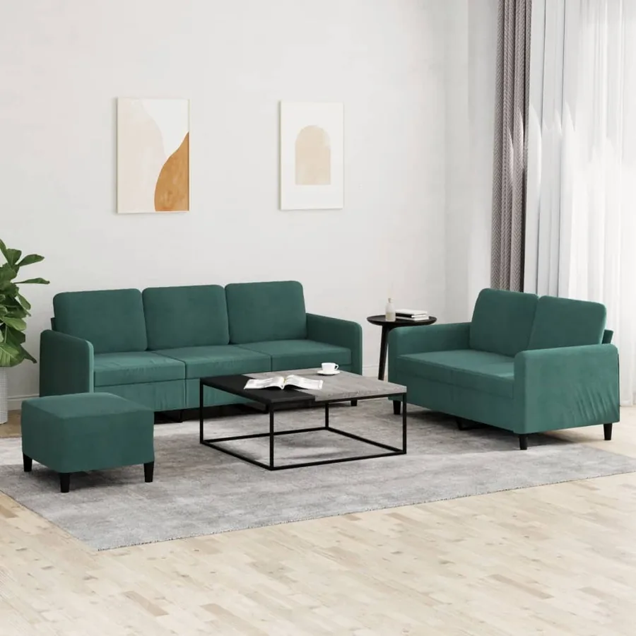 Ensemble de canapés 3 pcs vert foncé velours