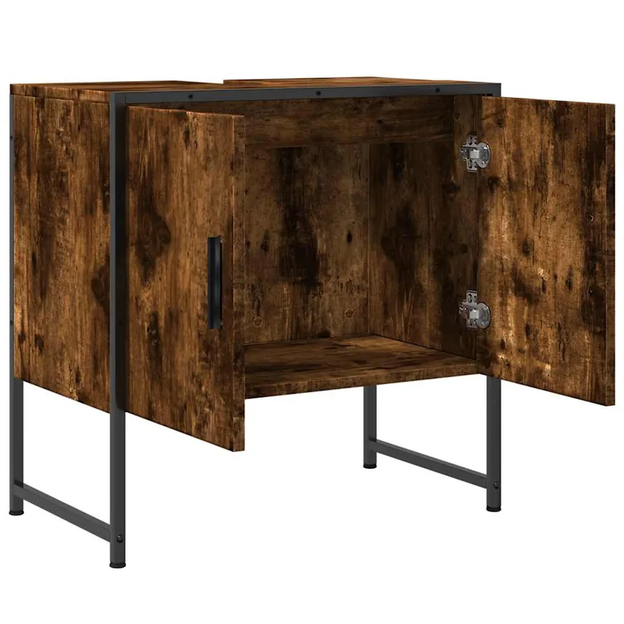 Armoire lavabo de salle de bain chêne fumé 60x33x60 cm - 5