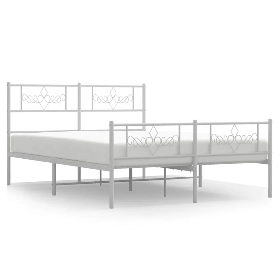 Cadre de lit métal sans matelas et pied de lit blanc 150x200 cm - 2