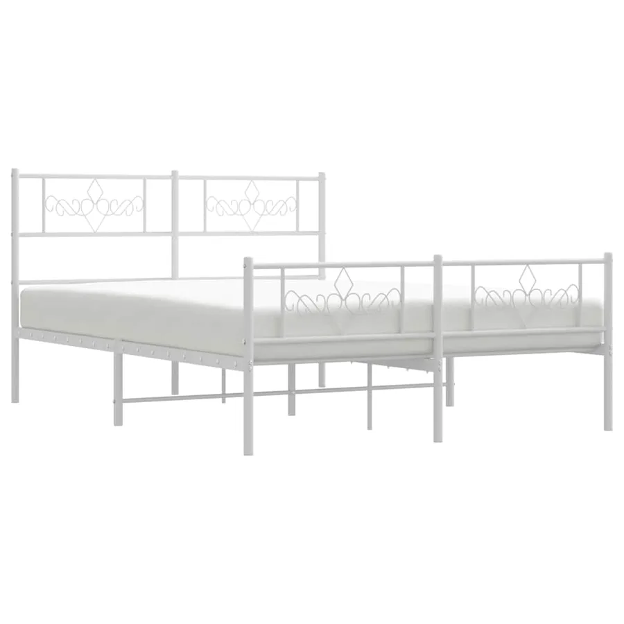 Cadre de lit métal sans matelas et pied de lit blanc 150x200 cm - 5
