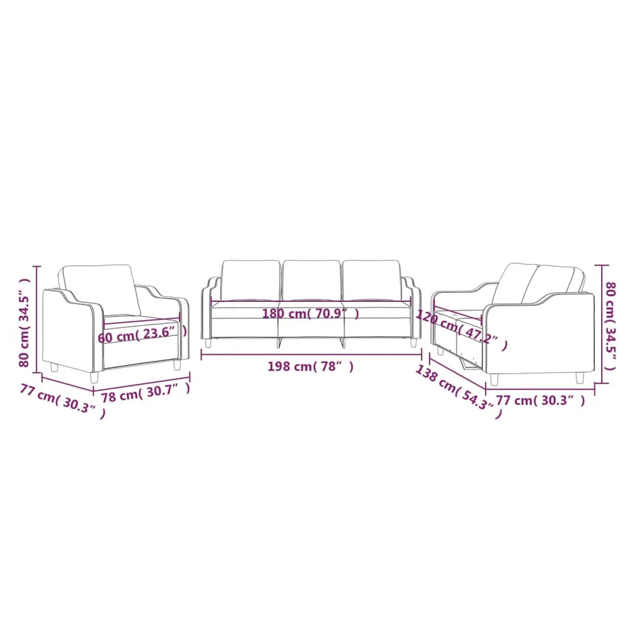 Ensemble de canapés 3 pcs avec coussins Taupe Tissu - 8