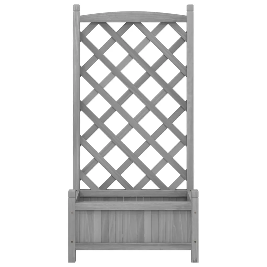 Jardinière avec treillis gris bois massif de sapin - 4