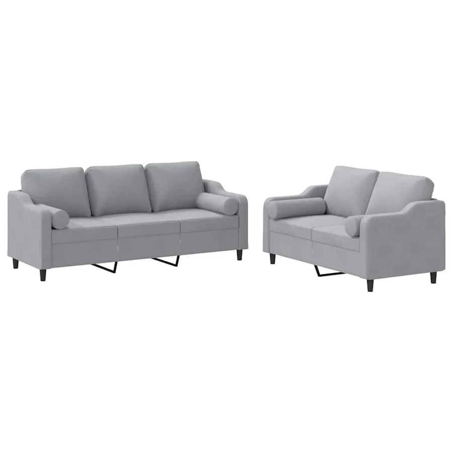 Ensemble de canapés 2 pcs coussins gris clair tissu - 2