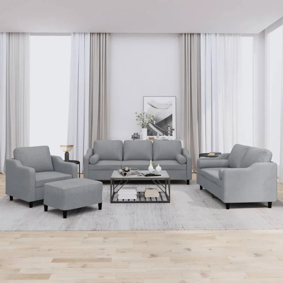 Ensemble de canapés 4 pcs coussins gris clair tissu