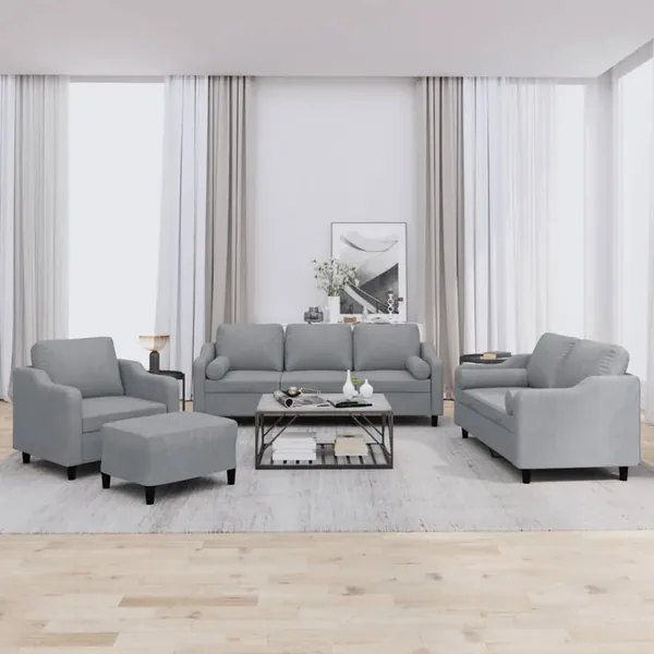 Ensemble de canapés 4 pcs coussins gris clair tissu