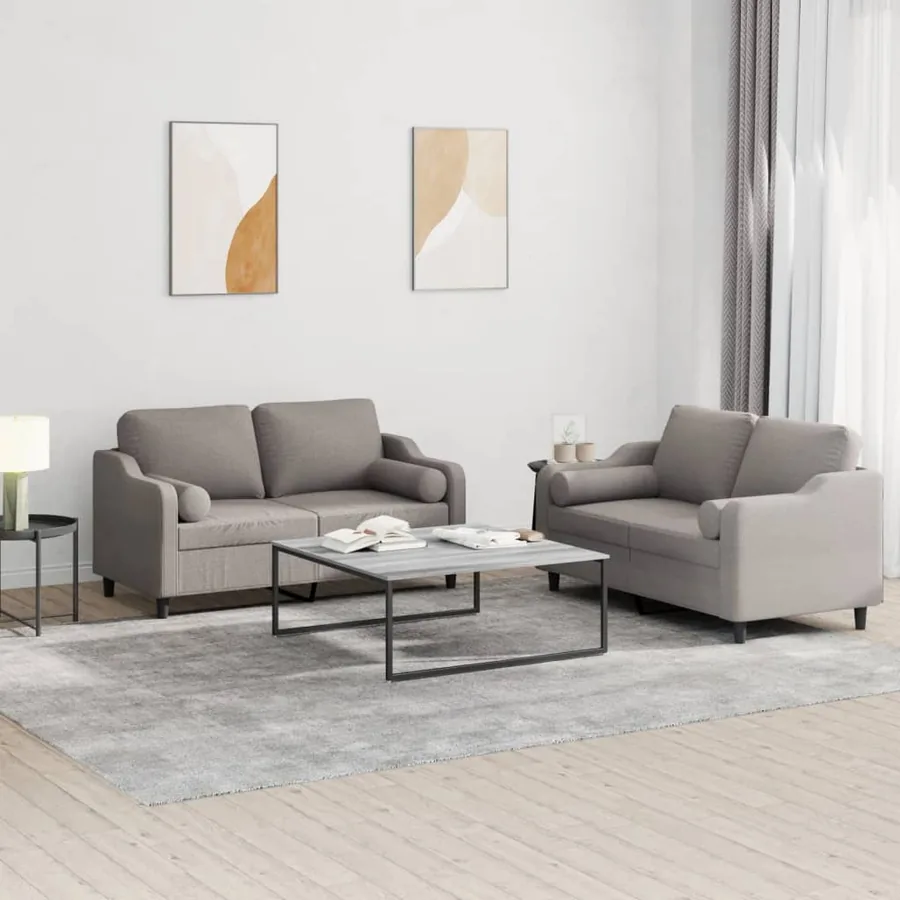 Ensemble de canapés 2 pcs avec coussins taupe tissu