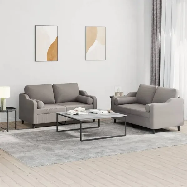 Ensemble de canapés 2 pcs avec coussins taupe tissu