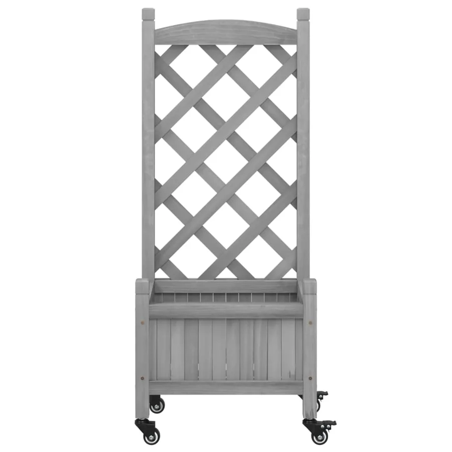 Jardinière avec treillis et roues gris bois massif de sapin - 4