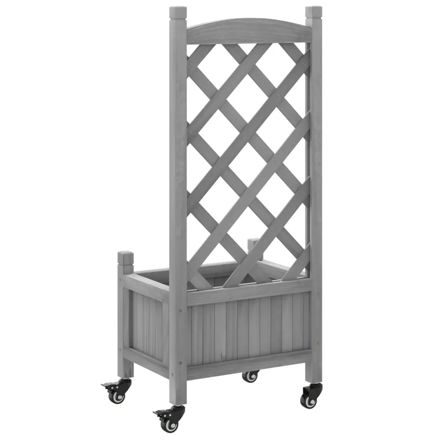 Jardinière avec treillis et roues gris bois massif de sapin - 6
