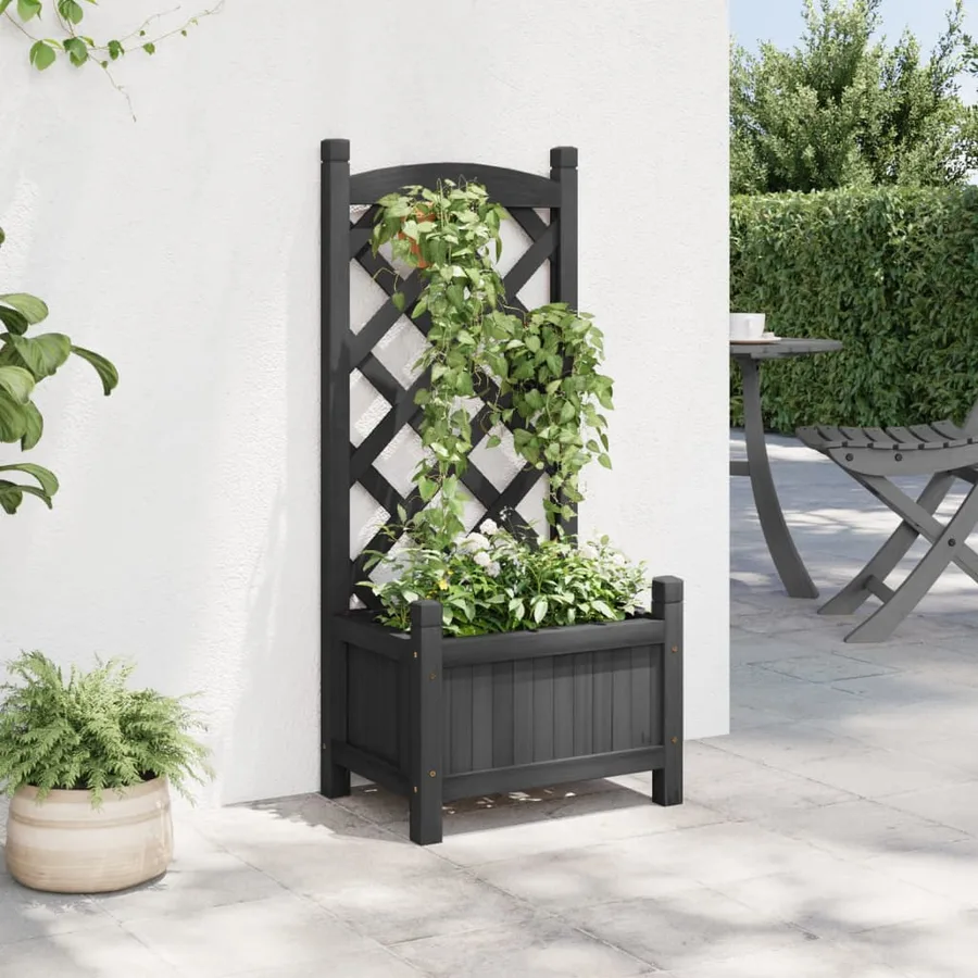 Jardinière avec treillis noir bois massif de sapin - 3
