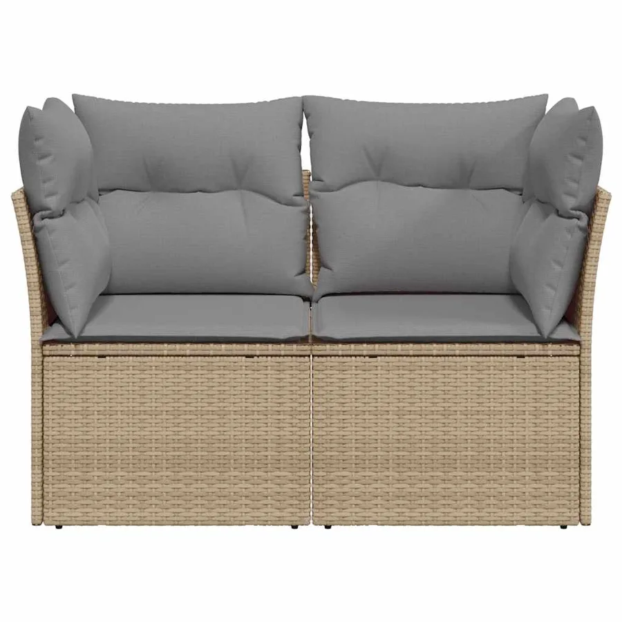 Canapé de jardin avec coussins 2 places beige résine tressée - 4