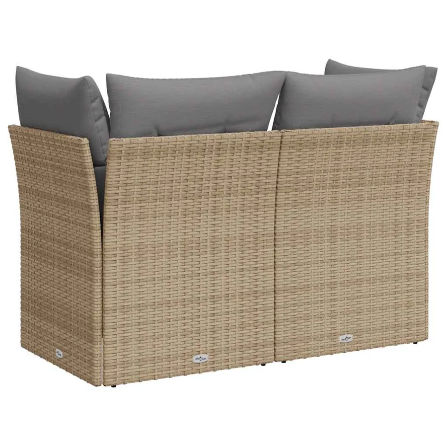 Canapé de jardin avec coussins 2 places beige résine tressée - 6