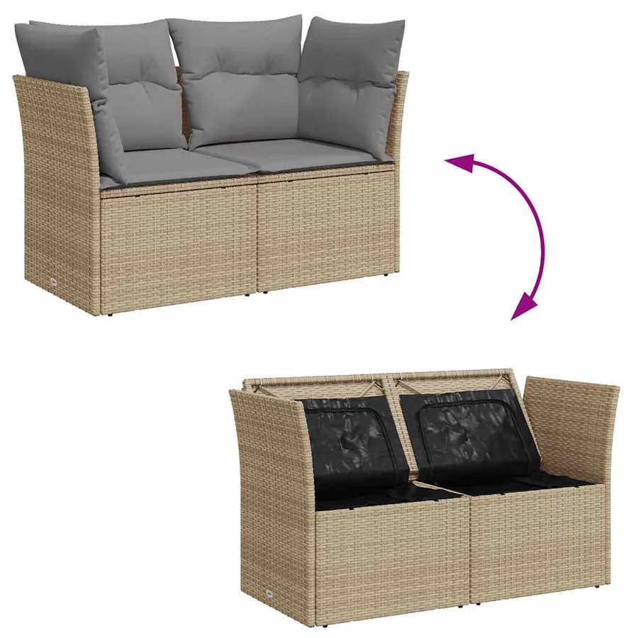 Canapé de jardin avec coussins 2 places beige résine tressée - 7
