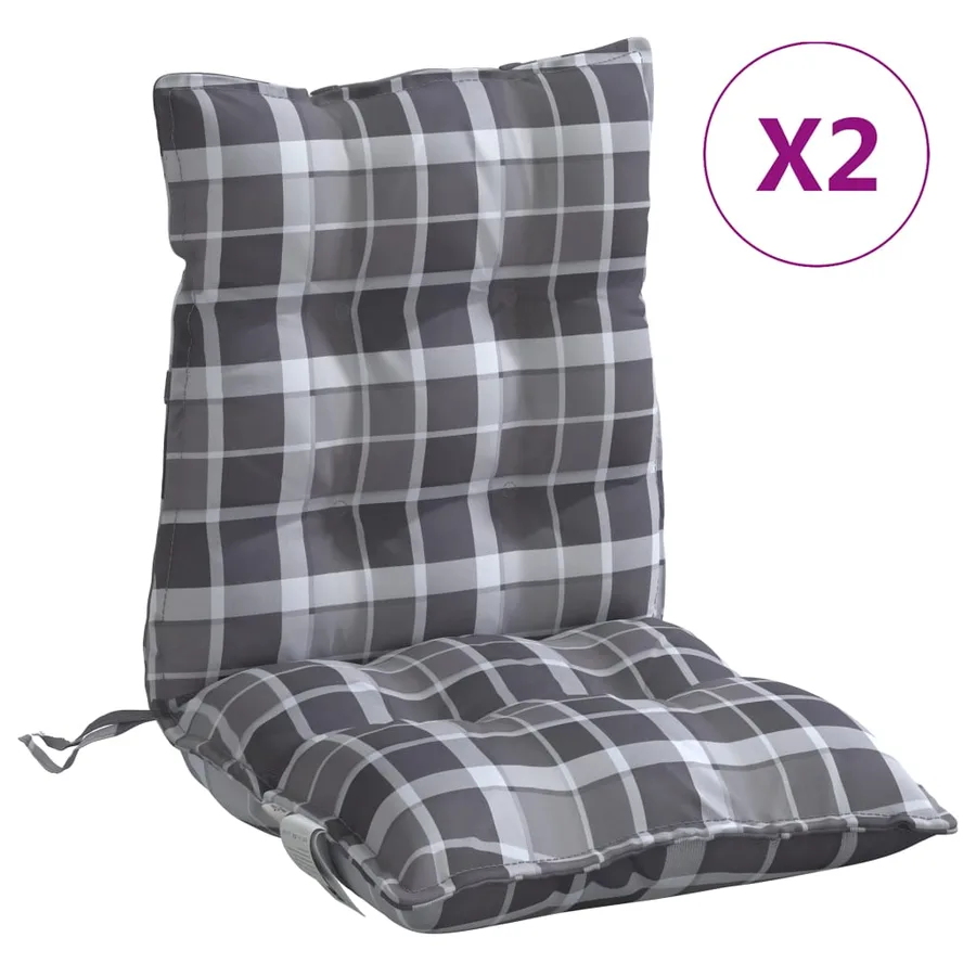 Coussins de chaise à dossier bas lot de 2 motif carreaux gris - 2