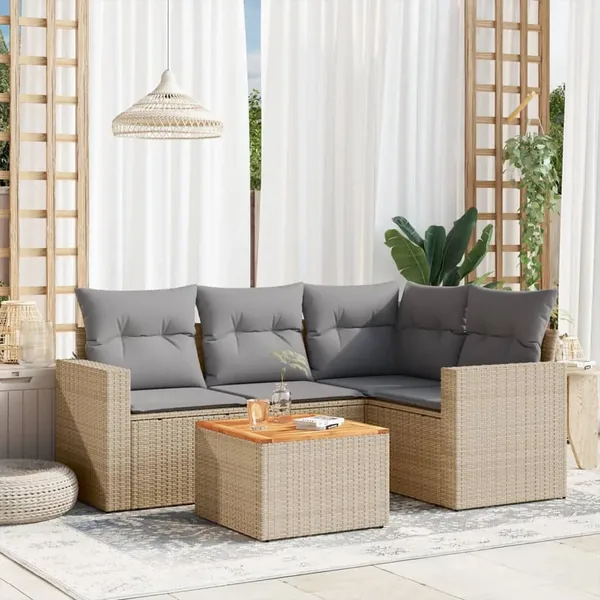 Salon de jardin avec coussins 5pcs mélange beige résine tressée