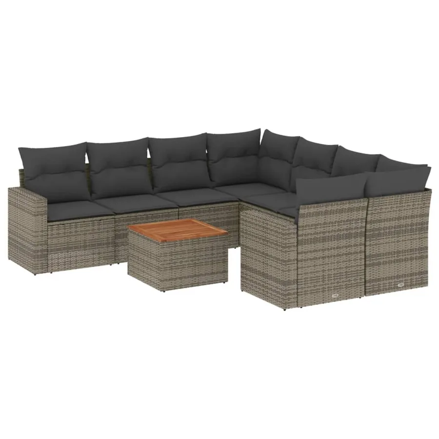 Salon de jardin 9 pcs avec coussins gris résine tressée - 2