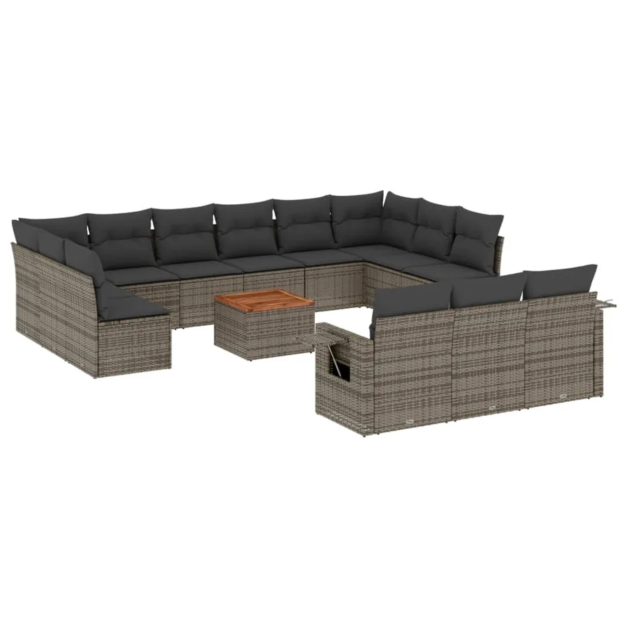 Salon de jardin avec coussins 14 pcs gris résine tressée - 2