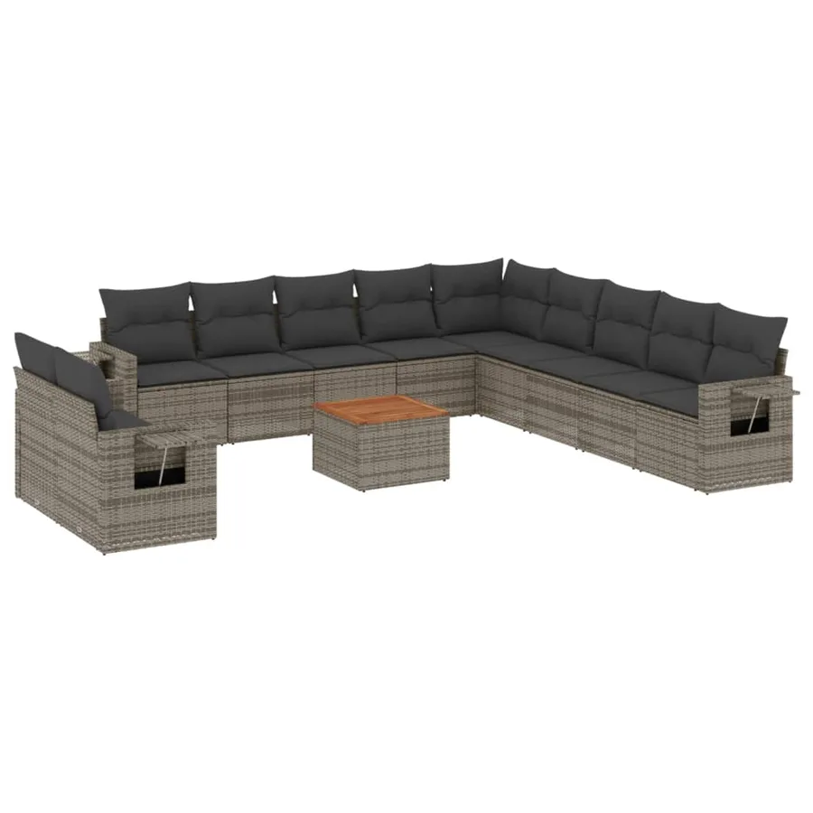 Salon de jardin avec coussins 12 pcs gris résine tressée - 2