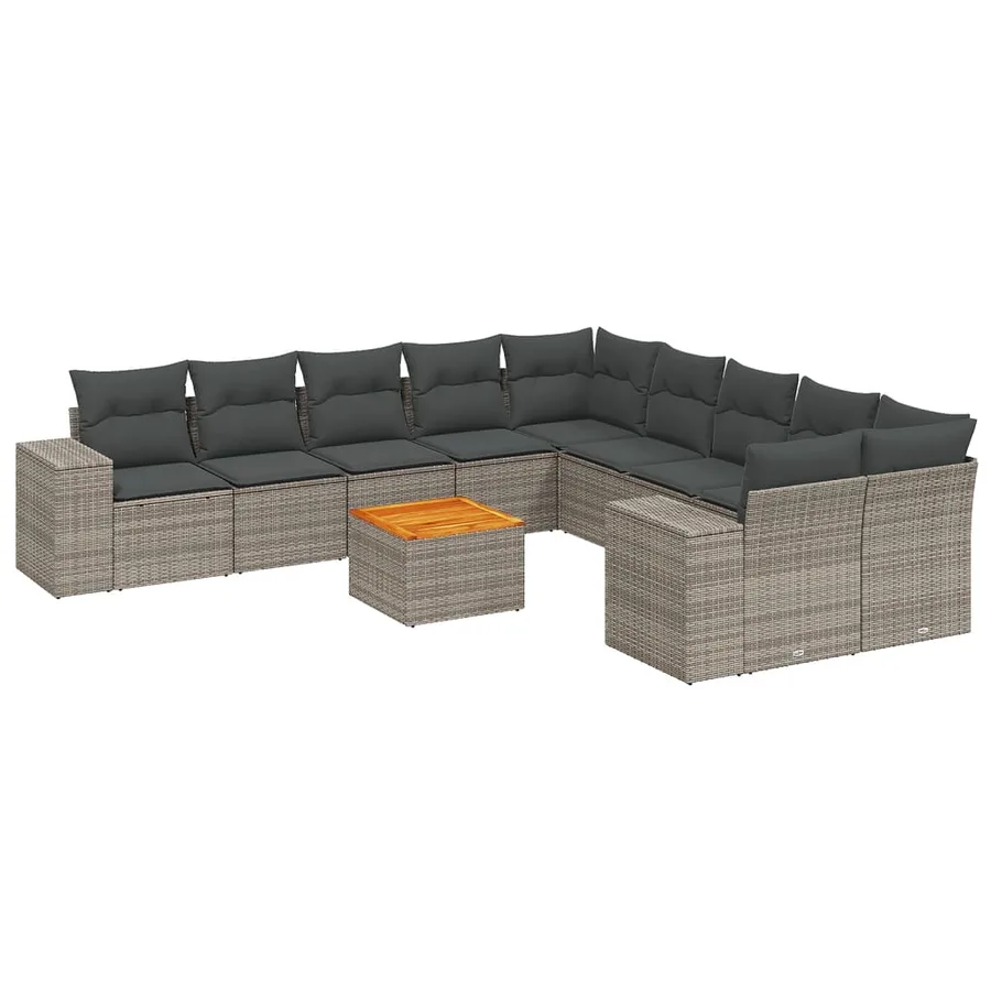 Salon de jardin 11 pcs avec coussins gris résine tressée - 2