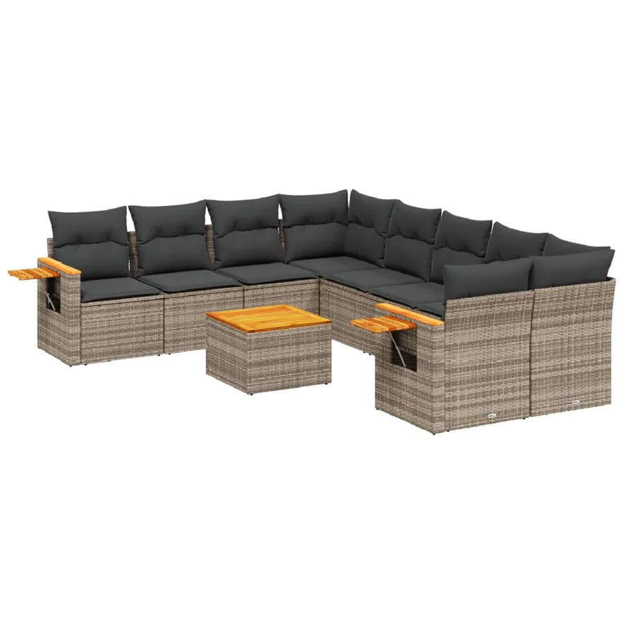 Salon de jardin 9 pcs avec coussins gris résine tressée - 2