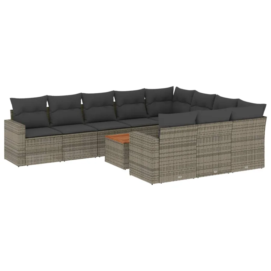 Salon de jardin 11 pcs avec coussins gris résine tressée - 2