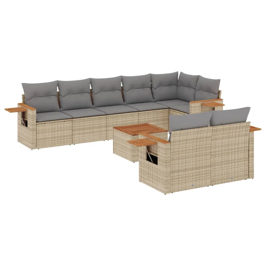Salon de jardin 9 pcs avec coussins gris résine tressée - 2