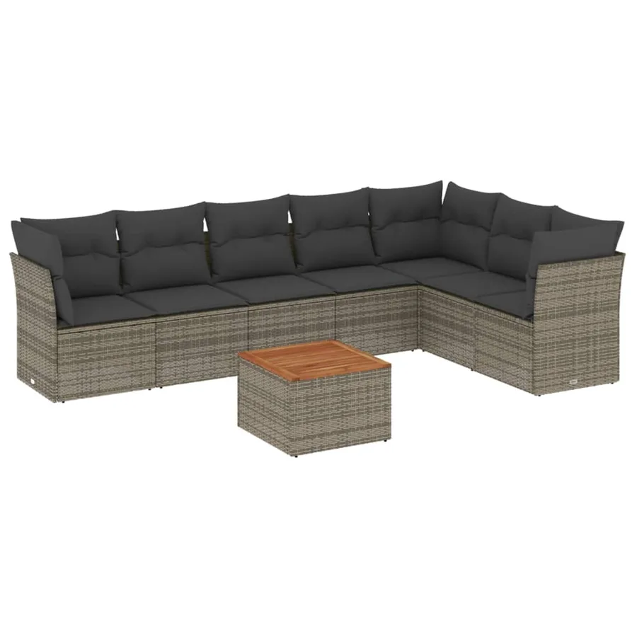 Salon de jardin 8 pcs avec coussins gris résine tressée - 2