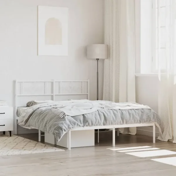 Cadre de lit métal sans matelas et tête de lit blanc 140x200 cm