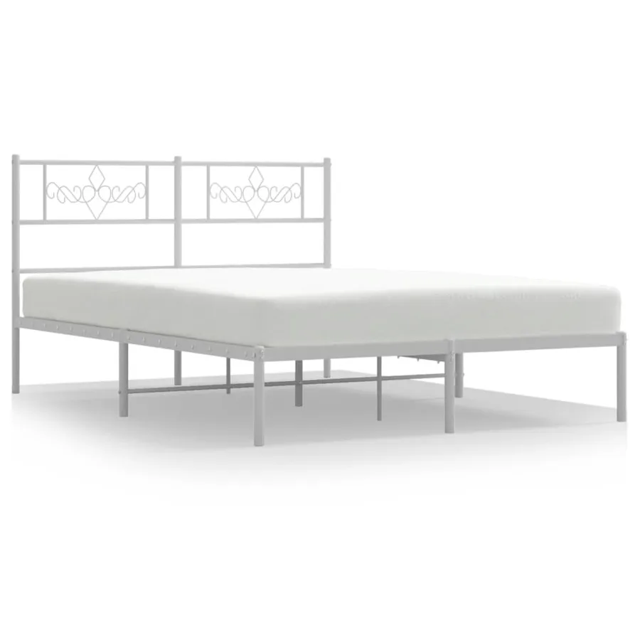 Cadre de lit métal sans matelas et tête de lit blanc 140x200 cm - 2