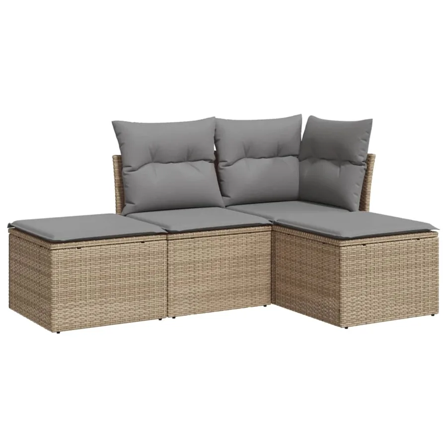 Salon de jardin avec coussins 4 pcs beige résine tressée - 2