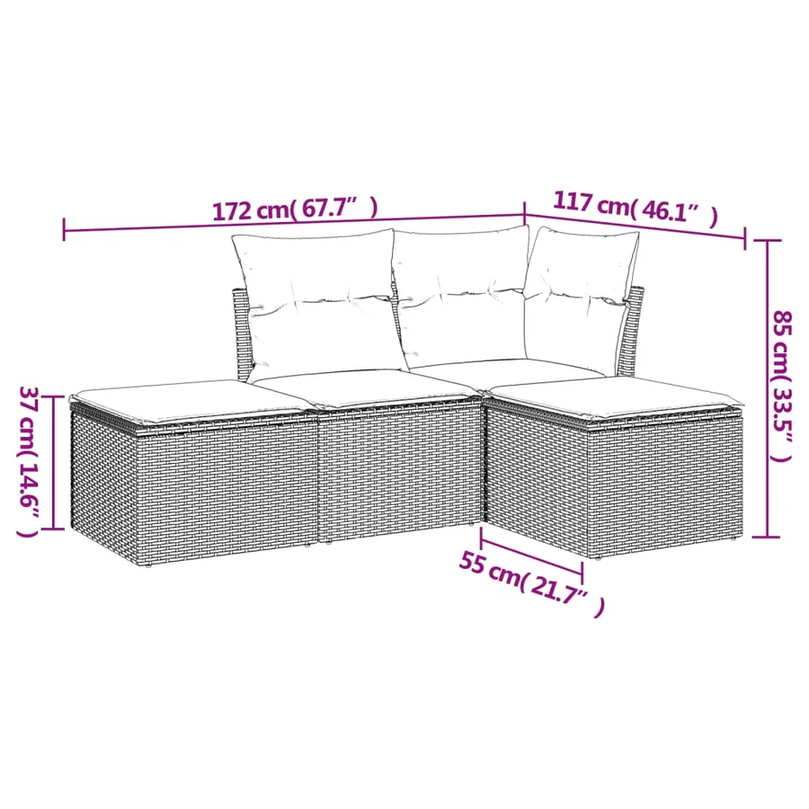 Salon de jardin avec coussins 4 pcs beige résine tressée - 3