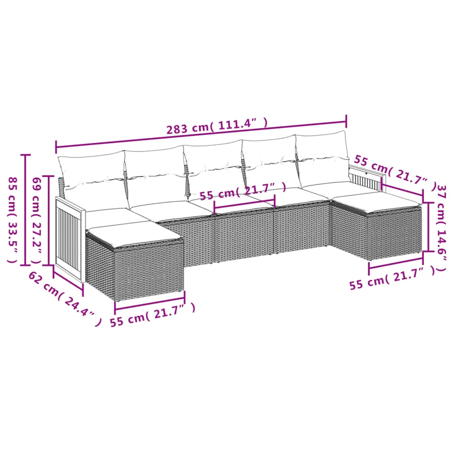 Salon de jardin avec coussins 7 pcs gris résine tressée - 7