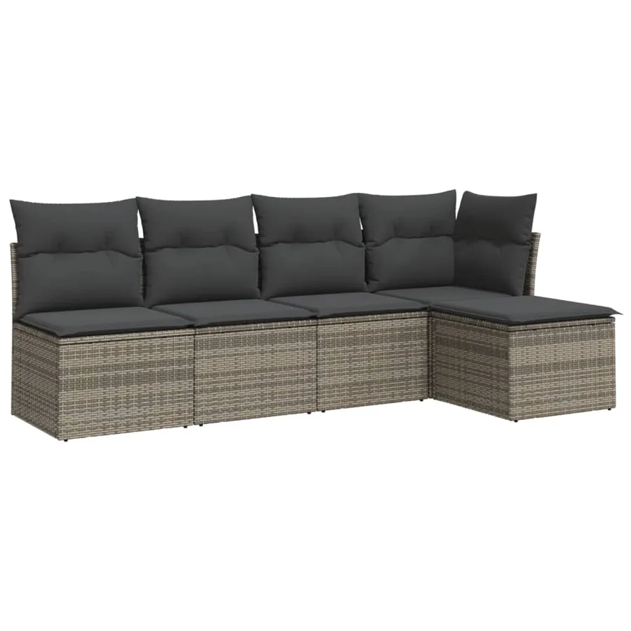 Salon de jardin 5 pcs avec coussins gris résine tressée - 2
